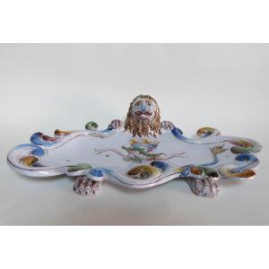 Emile Gallé For Saint Clément Earthenware Trinket Dish With Heraldic Lion 