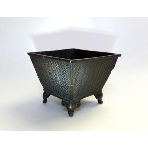 19th Century Meiji Bronze Planter, Japanese Style, Basketry Decoration