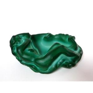 Hoffmann & Schlevogt Malachite Glass Trinket Tray With Woman Decoration 
