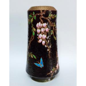 Amédée De Caranza - Old Bordeaux Earthenware And Enamel Vase With Japanese-style Decoration 