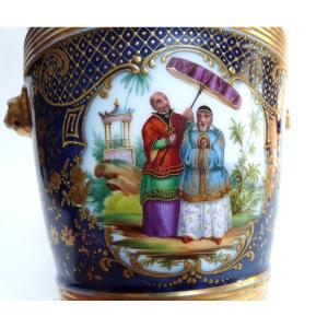 Rare Porcelain Of Paris Cache Pot With Chinese Decoration ép Restoration Jacob Petit