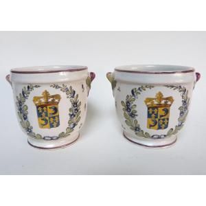 Niderviller - Samson Pair Of Earthenware Pot Holders Bearing The Coat Of Arms Of The Dauphin Of France