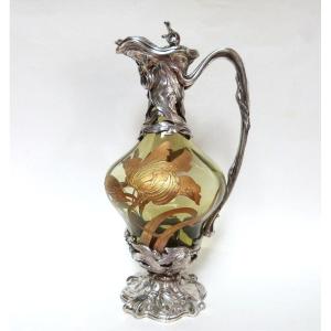 Victor Saglier - Majorelle Art Nouveau Ewer With Enamel Decoration By Legras