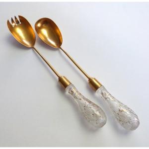 Majorelle Gilt Metal And Acid-etched Glass Art Nouveau Flatware