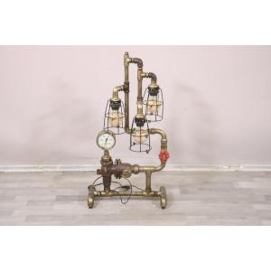 82cm Designer Floor Lamp, Made From Recycled Pipes, Industrial Style, 3 Lights