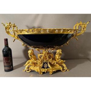 Very Important Table Center In Gilt Bronze And Bleu Sévres Porcelain Nineteenth