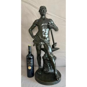 Bronze Statue Young Blacksmith, Georges Bareau (1866-1931) Founder "f. Barbedienne" Paris