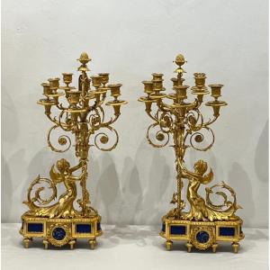 Pair Of Candelabras With Winged Women, 19th Century.