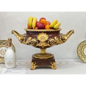 Important Planter In Red Griotte Marble And Gilded Bronze, 19th Century