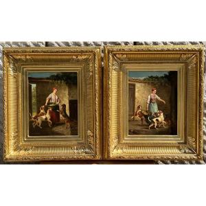 Pair Of Oil On Canvas Paintings, Alfred Sainte Marie (active From 1853 To 1870)