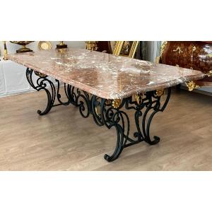 Marble And Wrought Iron Dining Table. 1940s-1950s