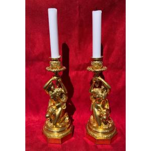 Pair Of 19th Century Chased And Gilded Bronze Torches.