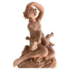 Sculpture In Terracotta, Woman With Her Child - French Work Late 19th F