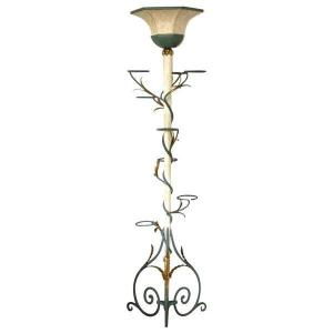 Lacquered And Gilded Wrought Iron Floor Lamp - Art Deco, Attributed To Maison Jansen