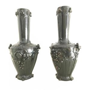 Pair Of Large Vases, Art Nouveau, Signed Guenardeau