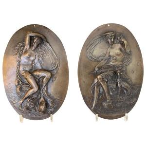 Pair Of Large Bronze Medallions, 19th Century