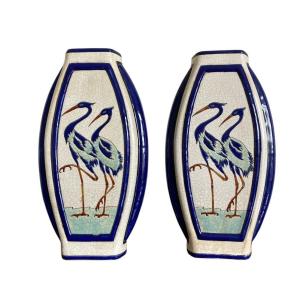 Pair Of Ceramic Vases, Kéralouve, La Louvière 
