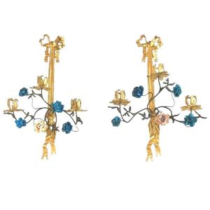 Pair Of Wall Sconces, Louis XVI Style, 19th Century