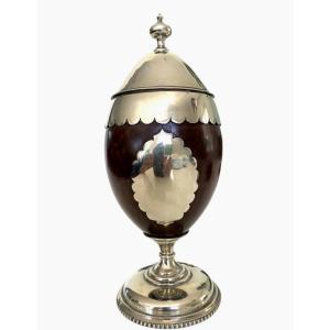 Coconut And Silver Plated Metal Bowl - English Craftsmanship 