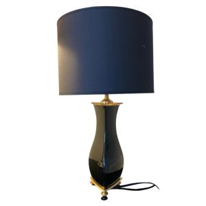 Black Crystal Lamp Signed Baccarat, Circa 1980