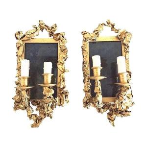 Pair Of Wall Sconces, In Gilt Brass - Creation From The 1970s
