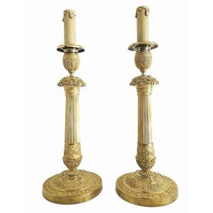 Pair Of 19th Century Restoration Period Candlesticks, Mounted As Lamps.