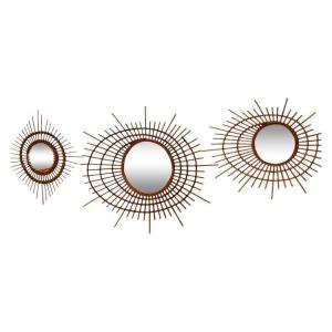 Set Of 3 Rattan And Bamboo Mirrors, 1950s/60s