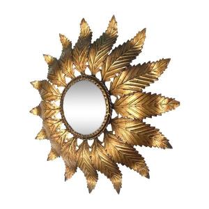 Soleil Gilded Iron Mirror, In The Taste Of Chaty Vallauris, 1960s