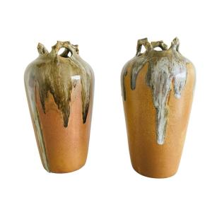 Pair Of Stoneware Vases, Signed, Years 1950/60