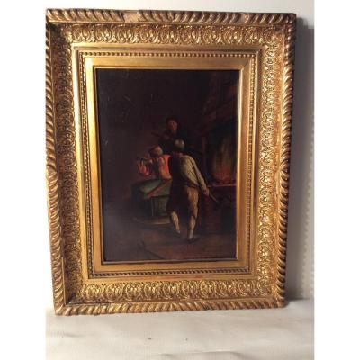 Oil On Panel, Atelier Du Forgeron - Flemish School 17th