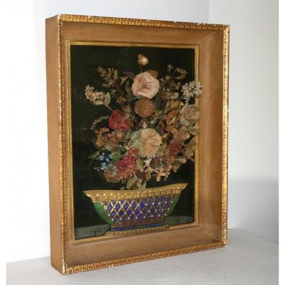 Fabric Flower Composition, With Porcelain Base, 19th