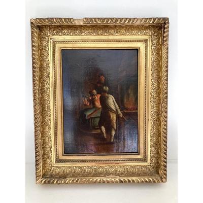 Oil On Panel, Atelier Du Forgeron - Flemish School 17th