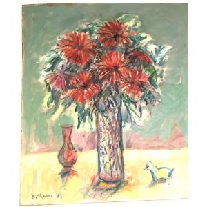 Oil On Hardboard, Bouquet Of Flowers, Bernard Marre