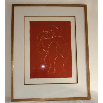 Gouache On Velin, Female Nude, 1975