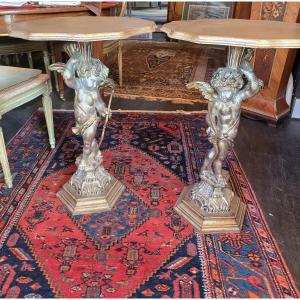 Pair Of Small Italian Carved Wood Tables 