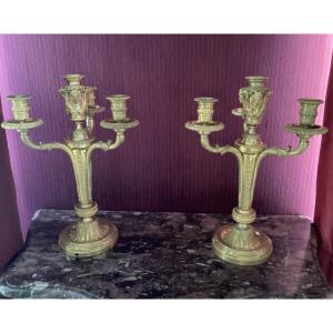 Pair Of Gilt Bronze Candelabras Signed H. Vian