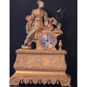 Restoration Style Clock In Gilt Bronze 