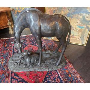 Bronze Representing A Doe And Her Fawn