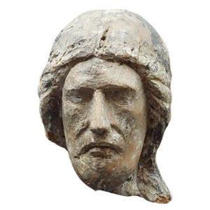 Head Of Christ 13th Century Wood With Remains Of Polychromy