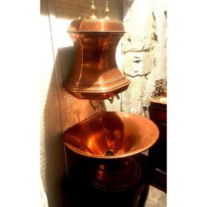 Large Charles X Wall Fountain, Red Copper Ca Monogram Chiseled With Laurel Leaves