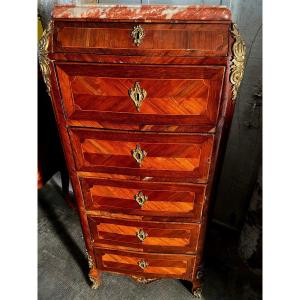 Beautiful Louis XV Period Chiffonier In Rosewood Marquetry 6 Drawers, Curved Front
