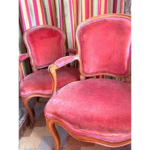 Pair Of 18th Century Louis XV Style Stained Beechwood Lounge Cabriolets, Well Carved