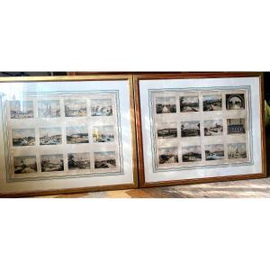 Two Large Framed Lithographs By Ch. Hugot "views Of The Railway From Paris To Amiens"