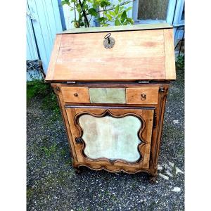 Charming Cherry Wood Sloping Desk, Almond Painted 18th Century Louis XV Transition Style, 1 Door