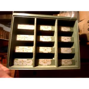Charming Piece Of Furniture With Open Drawers And Painted And Decorated Shelf With A Haberdashery Motif From 1960