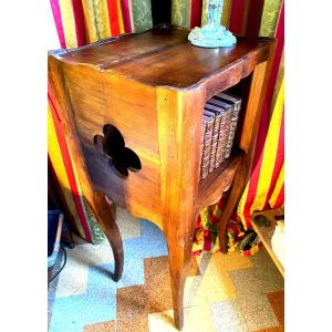 Louis XV Style Walnut Snack Table, Curved Legs, Openwork Niche, Edged Top