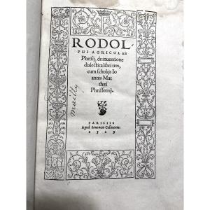 From The Precious Library Of The Marquis De Mailly: "rodolphi Agricolae, In 4 Rel., Paris 1529