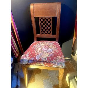 Beautiful Cherrywood Chair: "directoire" Period With Carved Openwork Backrest, 18th Century Upholstered Seat