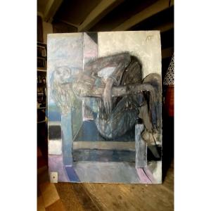 Large Painting (123x91 Cm) Of A Seated Woman Abstract Contorted Woman By Ann Ter-pogossian (90)