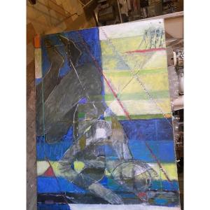 Large Painting (123x91cm) Of A Kneeling Woman "abstract Contorted Woman" By Ann Ter-pogossian.